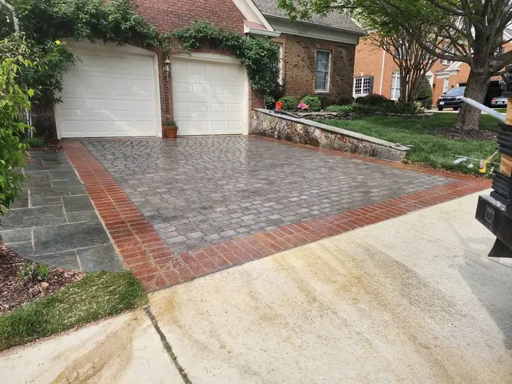 Paver Driveway — Alexandria, VA · Brick Border & Stone Wall